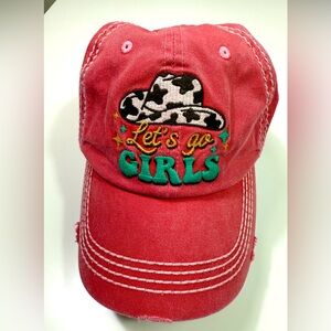 KBETHOS Coral Pink Embroidered Cap with Cowgirl Hat Design